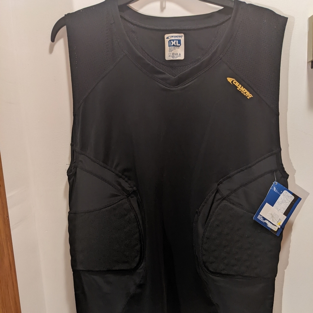 Champro men's XL black padded side sleeveless  v neck shirt NWT